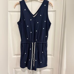 Lou & Grey Navy Star Print Sleeveless Terry Romper - M